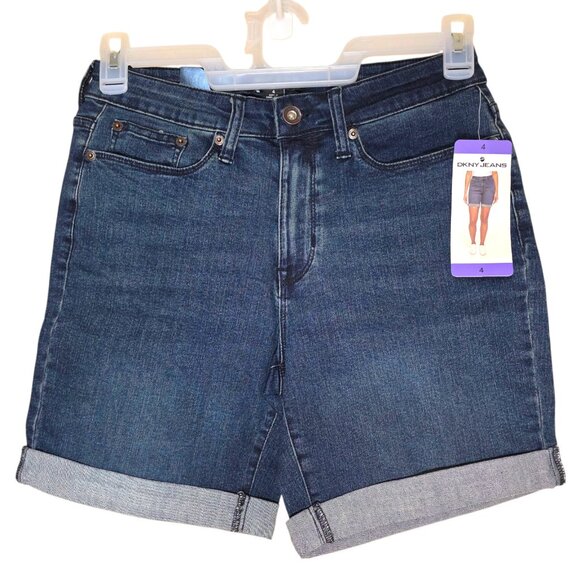 DKNY Jeans Denim Bermuda Mid Rise Cuffed Short Stretch Women's Size 4 Blue - Picture 1 of 10